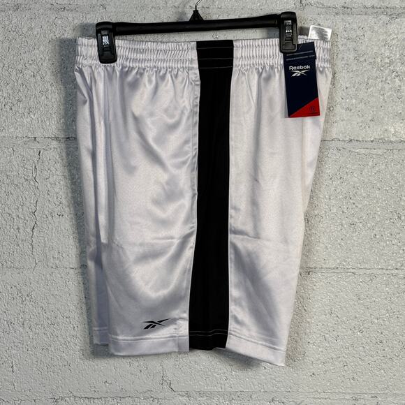 Reebok Men's Regular-Fit Mesh-Panel Satin Basketball Shorts, white/black Medium - Picture 1 of 8